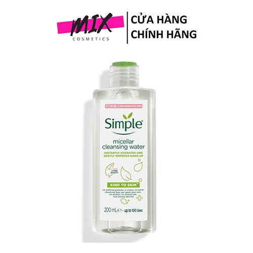 Nước Tẩy Trang Simple Dành Cho Da Nhạy Cảm 200ml Micellar Cleansing Water🌟Sạch sâu🌟Không kích ứng🌟 🌟