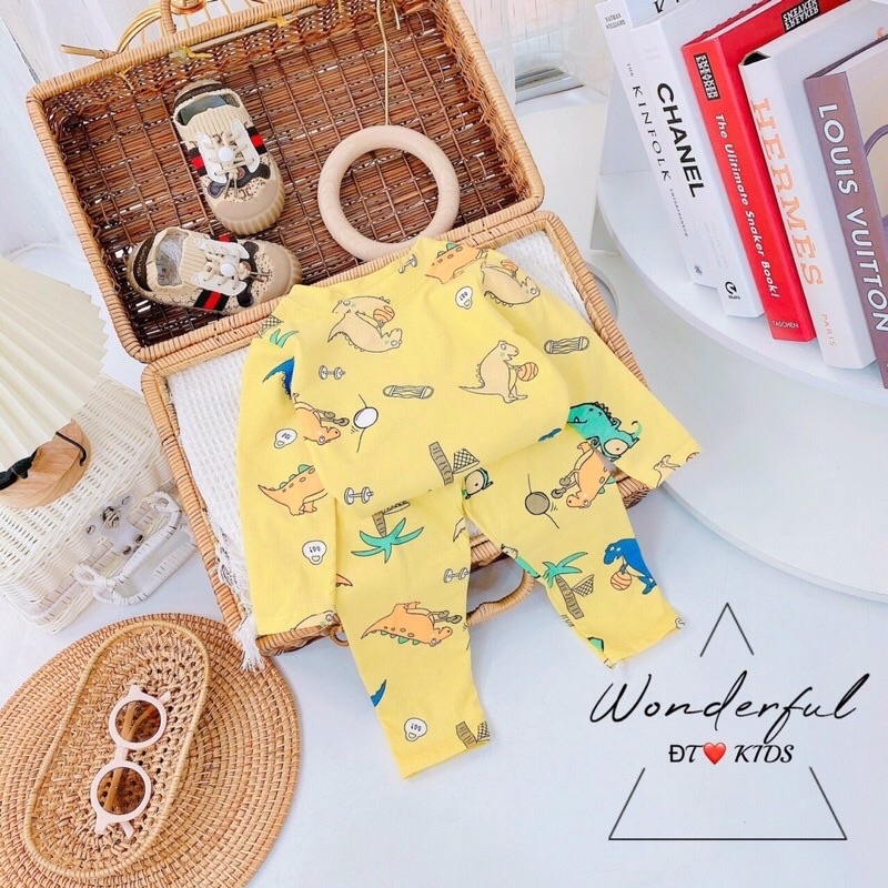 Bộ dài tay bé trai bé gái chất cotton tàu hình siêu nhân ô tô, quần áo dài tay bé trai