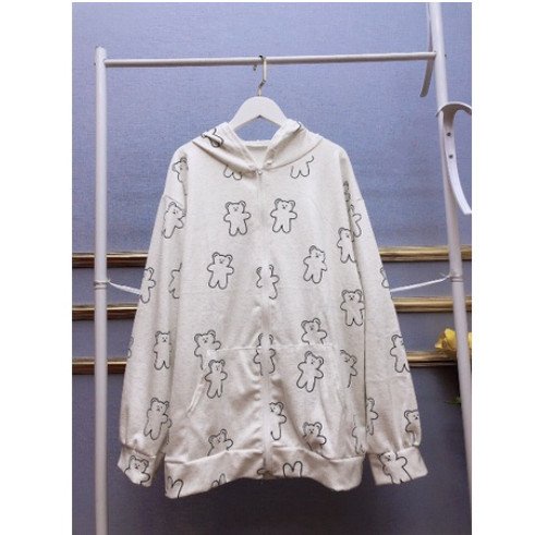 Áo khoác gấu trắng viền đen chất nỉ cotton MEMN 426
