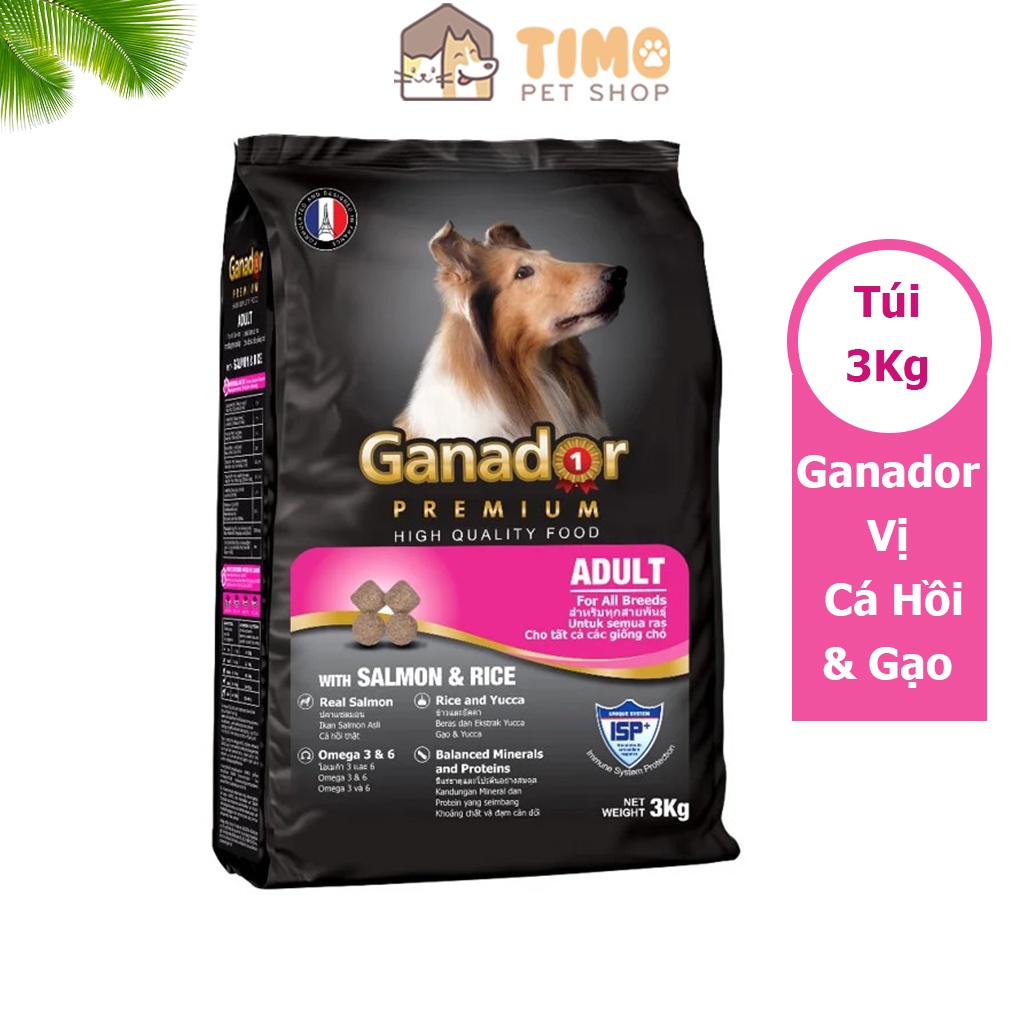 Hạt Ganador Adult Cho Chó Trưởng Thành - Vị Cá Hồi &amp; Gạo (Túi 3kg)
