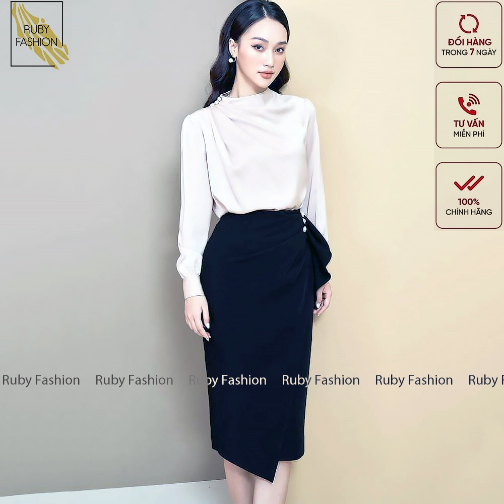 Chân váy bút chì khuy ngọc Ruby Fashion cách điệu sang trọng | BigBuy360 - bigbuy360.vn