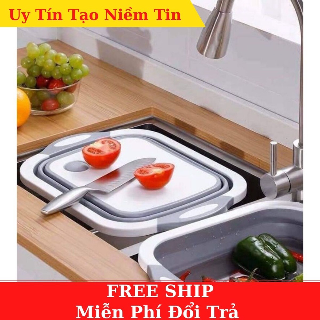 Thau chậu gấp gọn kèm thớt với rổ đựng 3 trong 1 đa năng tiện dụng