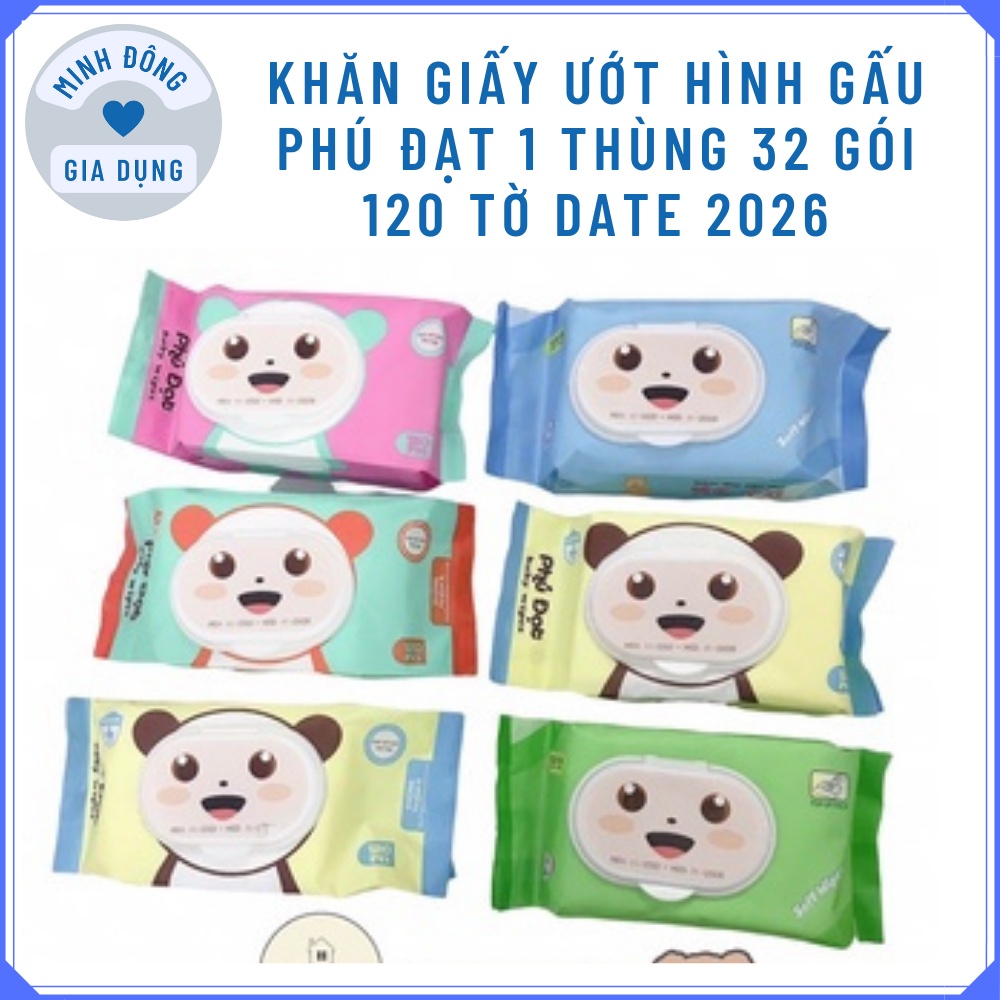 khăn giấy ướt hình gấu phú đạt 1 thùng 32 gói 120 tờ date 2025