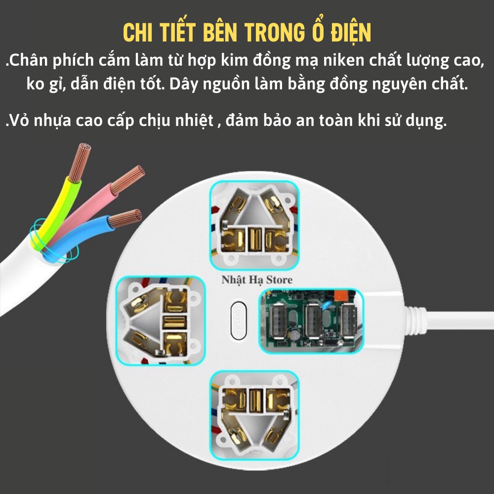 Ổ Điện, Ổ Cắm Điện Đa Năng Dây Dài Chống Giật 3 Cổng USB Tiện Lợi TIME HOME