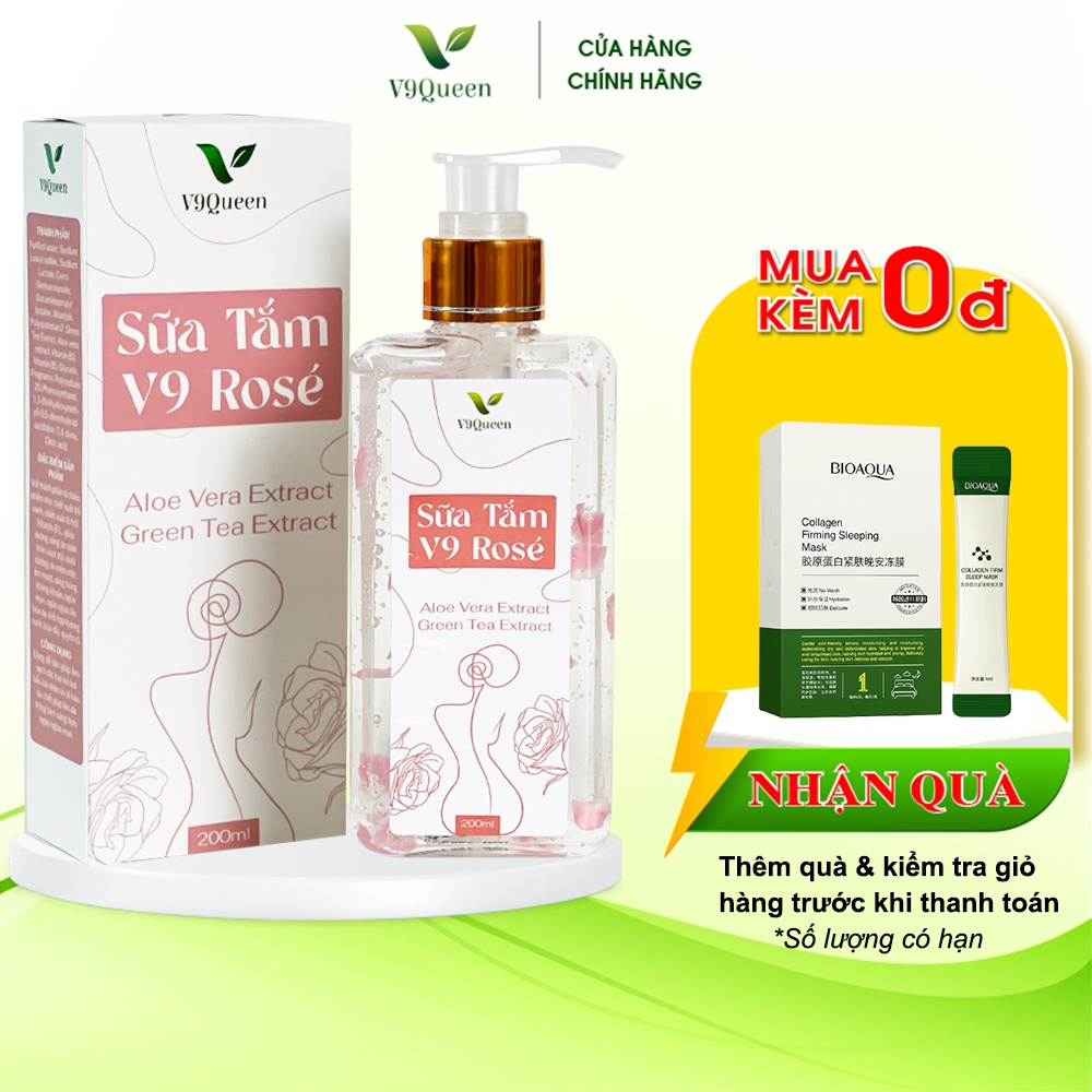 Sữa tắm nước hoa V9Queen, dưỡng trắng da giảm mụn, mùi hương hoa hồng nhẹ nhàng - V9 Rose 200ml/Chai