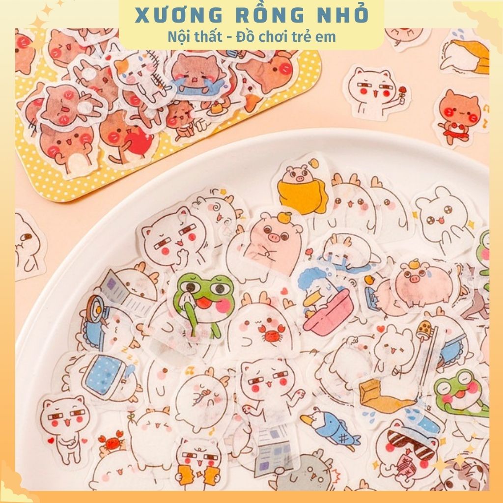 Set 6 Miếng Sticker hoạt hình dễ thương, stiker trang trí sổ tay, Xương Rồng Nhỏ