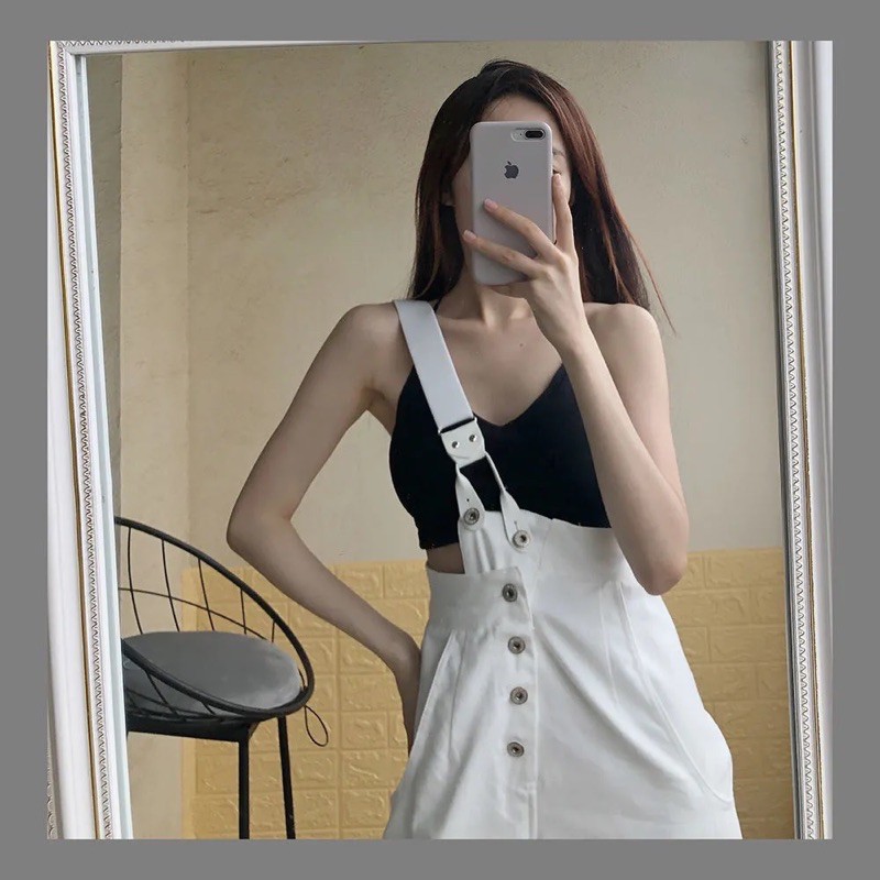 Quần Yếm Denim Dây Chéo Phong Cách Ullzang