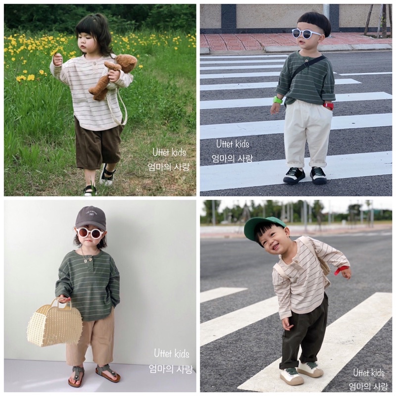 ÁO THUN SỌC HÀN QUỐC 1363 CỰC KỲ ĐẸP DÀNH CHO BÉ GÁI VÀ BÉ TRAI