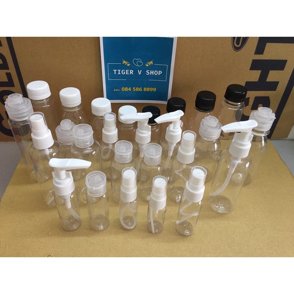 (Sỉ) Combo 300 chai nhựa pet 100ml, 50ml vòi gài sang chiết mỹ phẩm