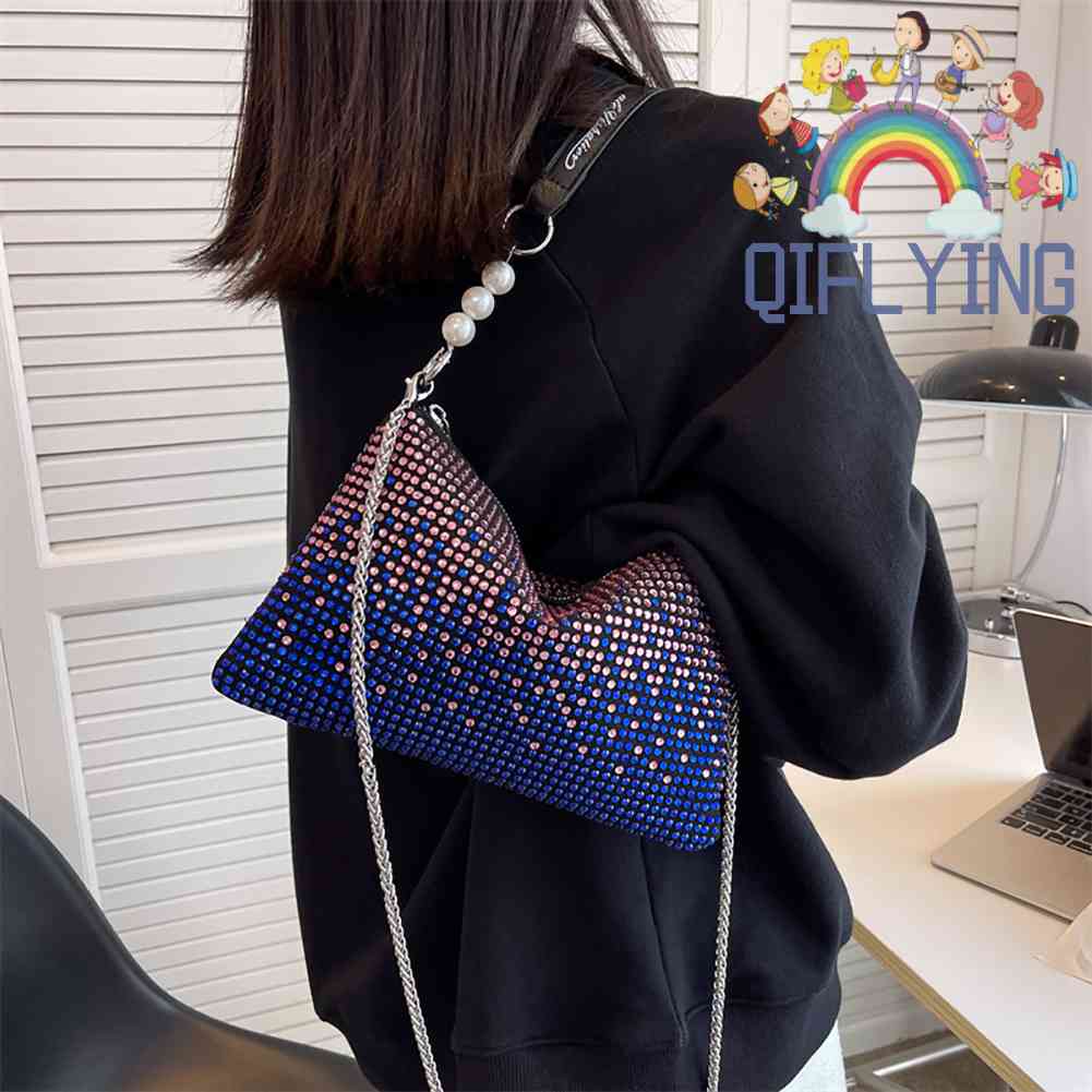 Túi Xách Đeo Chéo Đính Đá Màu Gradient Lấp Lánh Thời Trang