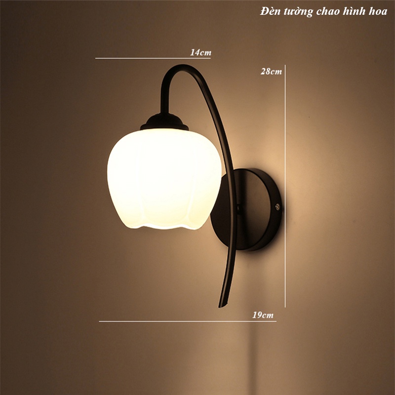 Đèn ngủ treo tường chao trắng sữa thân dài, Đèn treo tường trang trí phòng khách UPLED