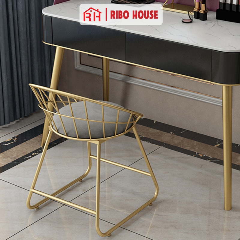 Ghế bàn trang điểm RIBO HOUSE đệm vải nhung nỉ, ghế lùn trang trí phòng ngủ ban công quán cafe spa nails RIBO55