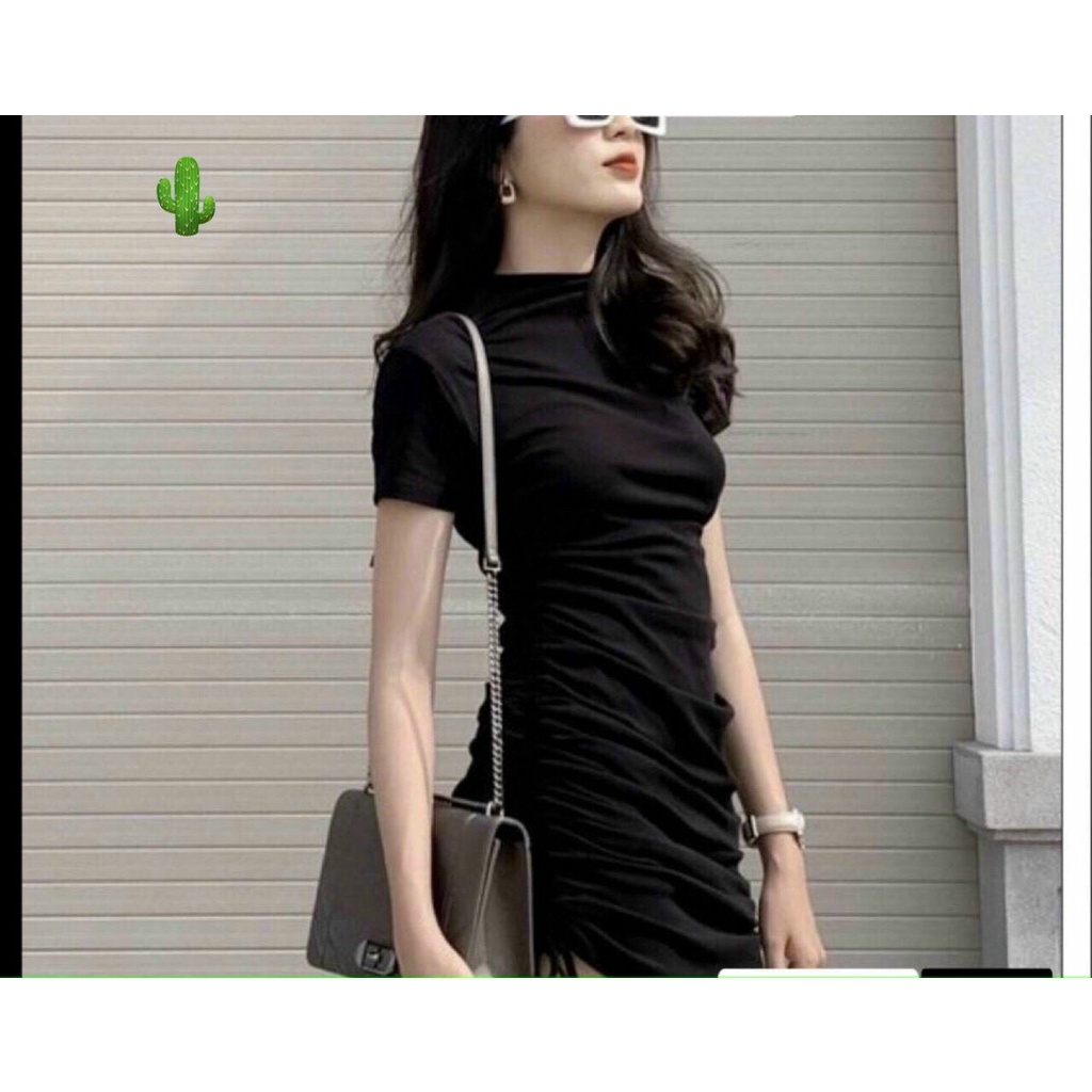 Đầm ôm body thun borip kiểu rút dây 2 bên