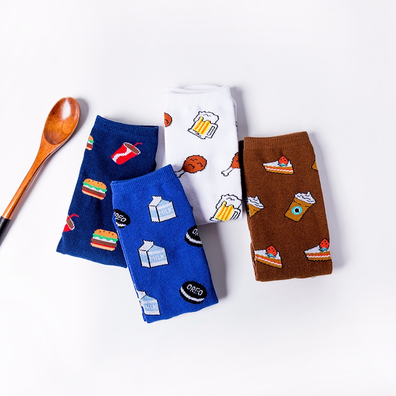 Tất cotton in hình hoạt hình / thức ăn thời trang nữ