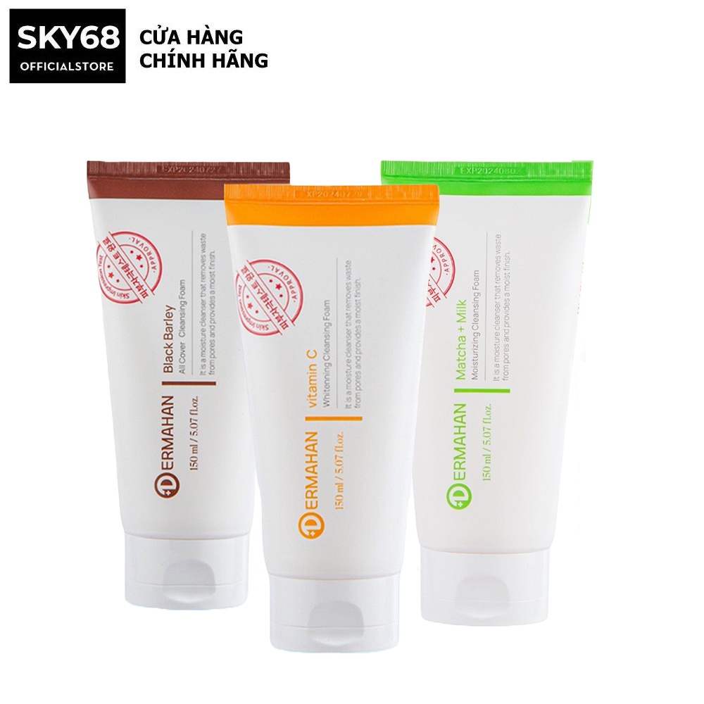 Sữa Rửa Mặt Dermahan Trà Xanh, Vitamin C, Lúa Mạch Đen Matcha & Milk Cleansing Foam 150ml