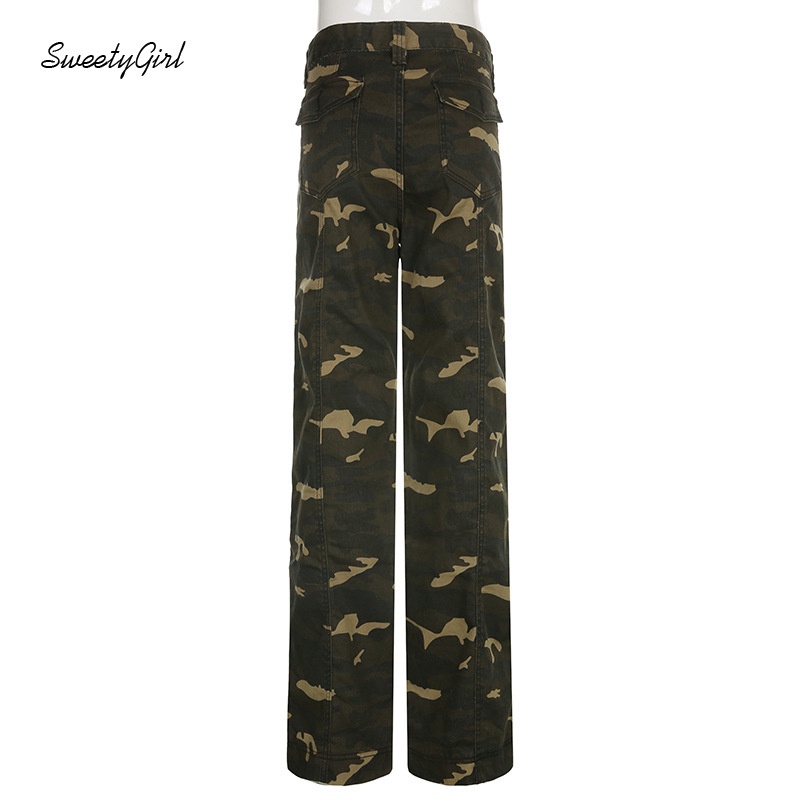 Sweetygirl Quần Jeans Lưng Thấp Hoạ Tiết Lính Phong Cách Retro 2022