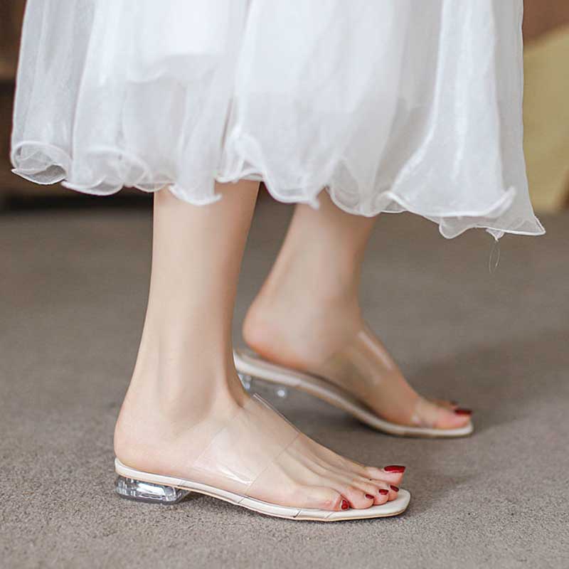 Giày Gót Thấp Trong Suốt Thời Trang Cho Nữ