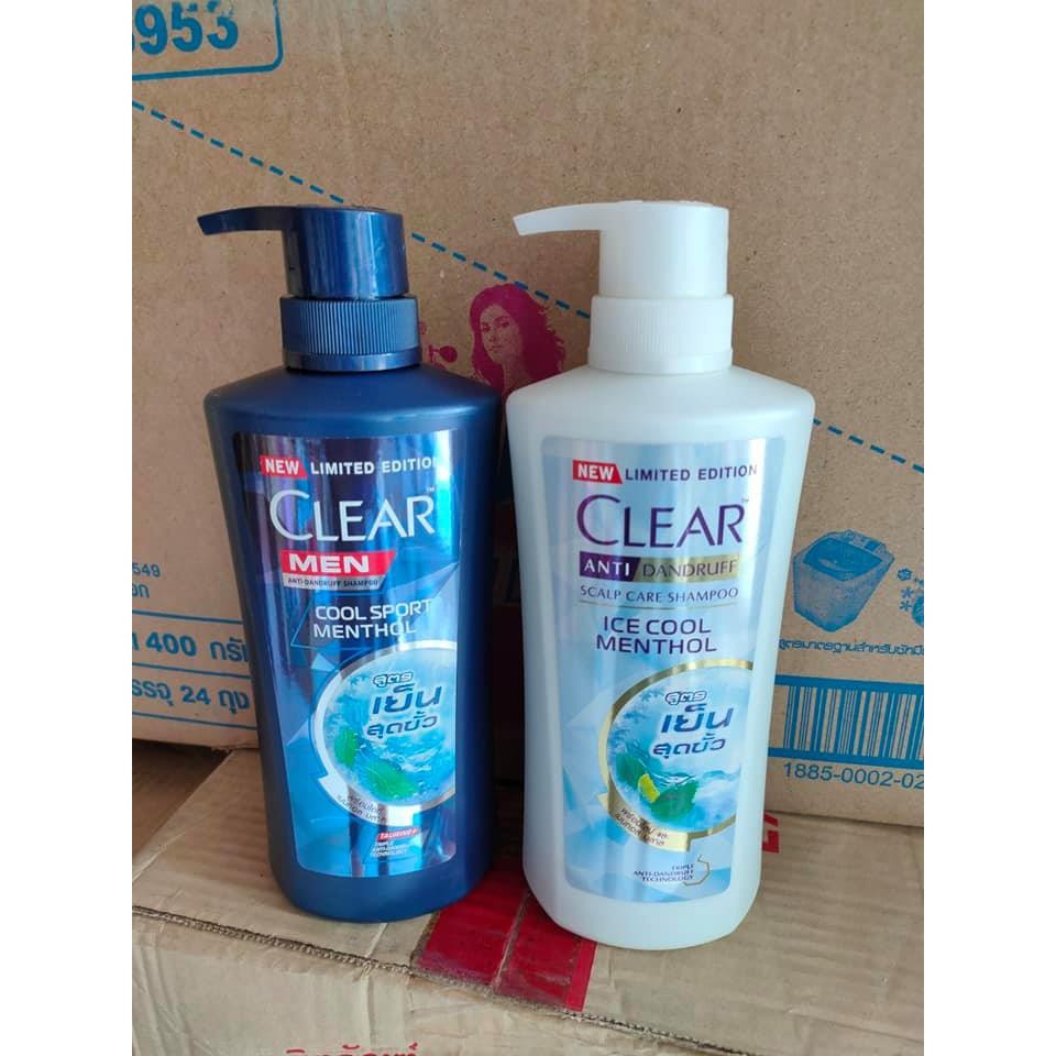 Combo 2 chai dầu gội đầu gồm clear Bạc Hà 480ml và Clear Men 450ml