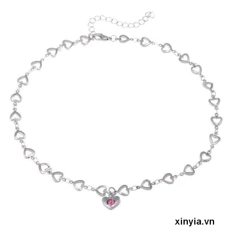 Vòng cổ mặt trái tim đính đá hồng phong cách Âu Mỹ cổ điển