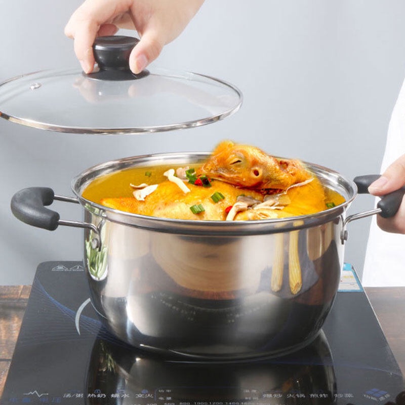 KAIMEIDI Nồi xửng hấp dày, nồi nấu súp inox, nồi sữa nhỏ nấu mì, dùng được trên bếp từ và gas