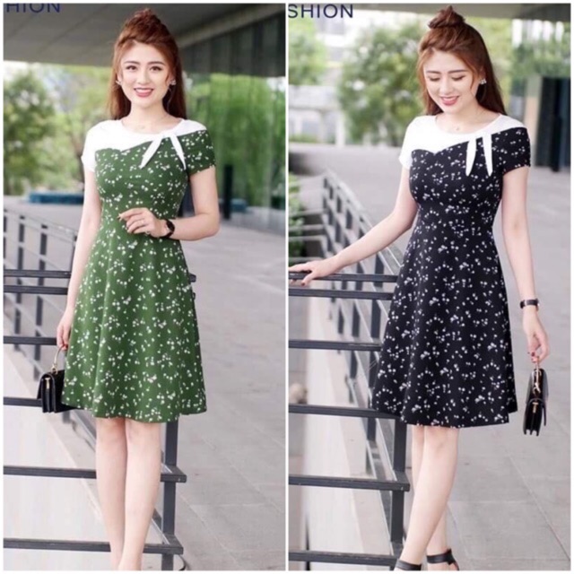 Đầm xoè sóng ngực buộc nơ V312