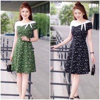 Đầm xoè sóng ngực buộc nơ V312