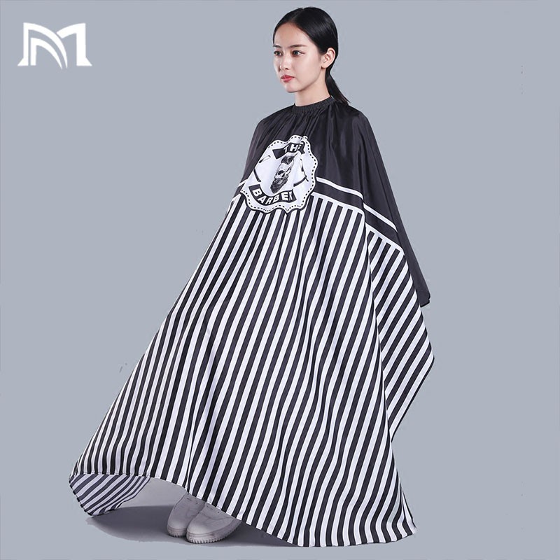 Áo Choàng Cắt Tóc Barber Khổ 160x140cm, Khăn Choàng Cắt Tóc Barber Hình Đầu Người Sọc Đen.