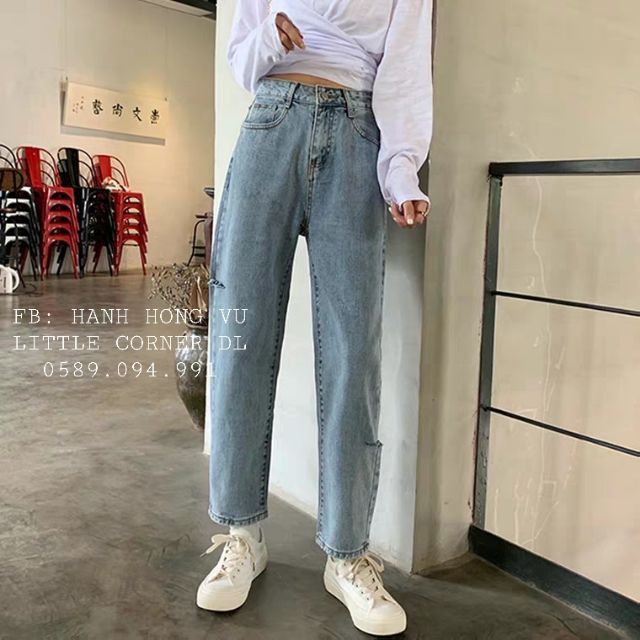 Quần slim baggy jeans rách bên sườn kèm ảnh thật hàng sẵn