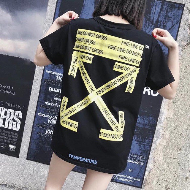 ÁO THUN OFF-WHITE FIRE LINE DO NOT CROSS TRẮNG / ĐEN MẪU COTTON XỊN