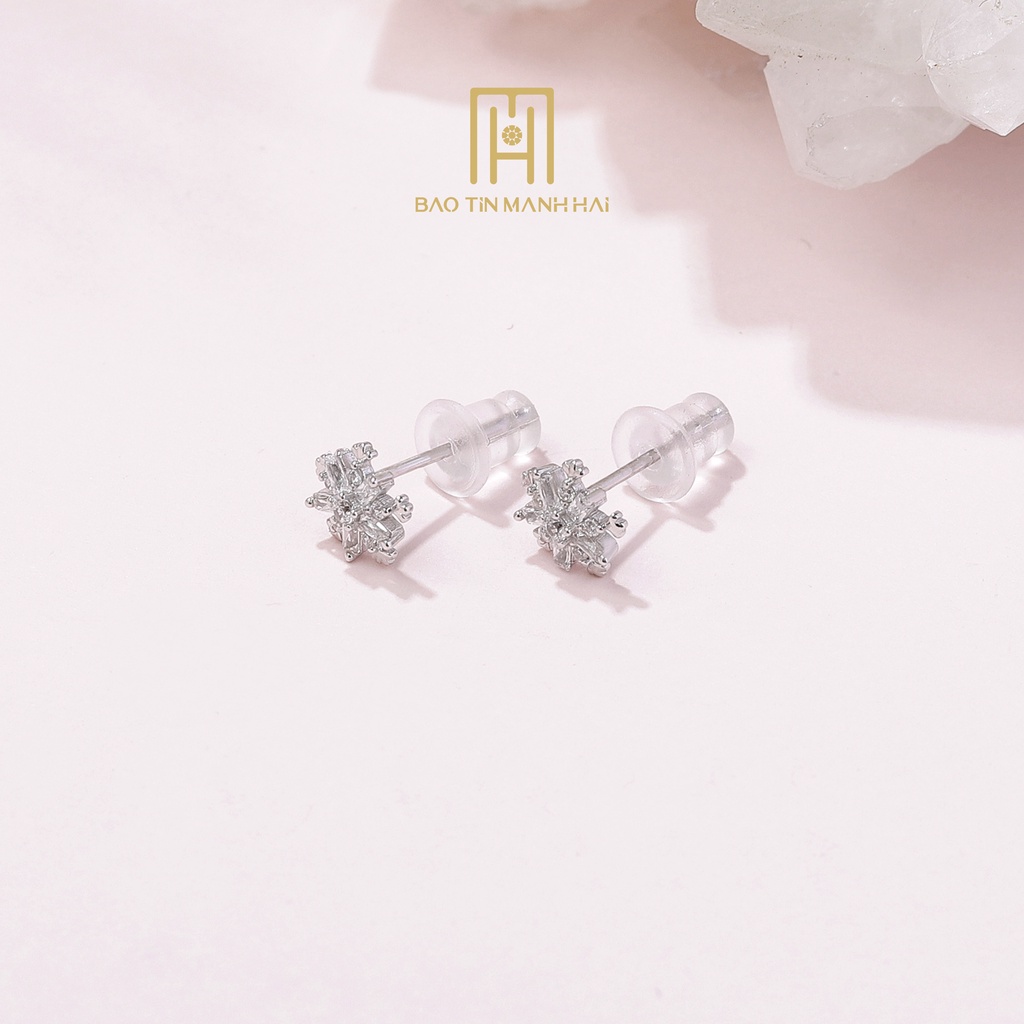 Bông tai Bạc 925 khuyên nụ hình hoa gắn đá cao cấp phong cách Hàn Quốc BTB20 Bảo Tín Mạnh Hải