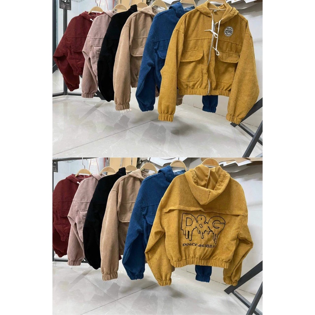 Áo khoác nhung nữ thêu chữ trước sau GDDG 1 lớp croptop