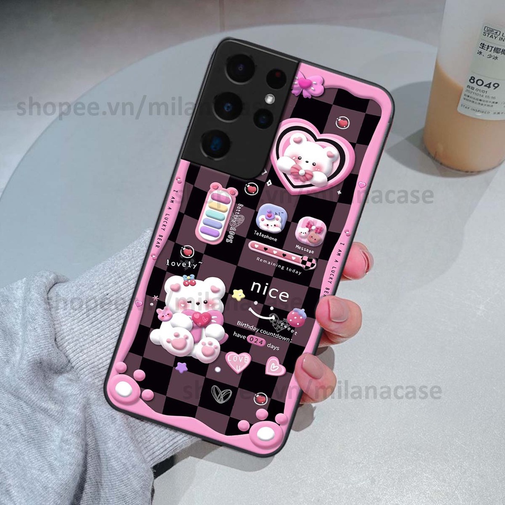 Ốp Samsung S21 Ultra hình đồng hồ icon gấu mèo cute cực dễ thương ngộ nghĩnh