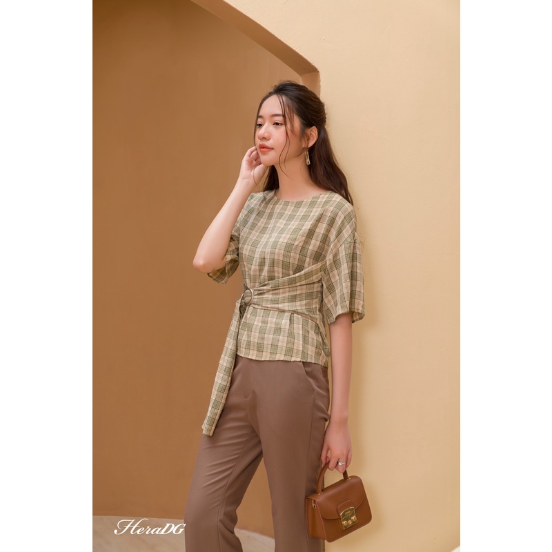 Áo kiểu kẻ ô vuông thắt dây eo HeraDG - SAKBA075-S