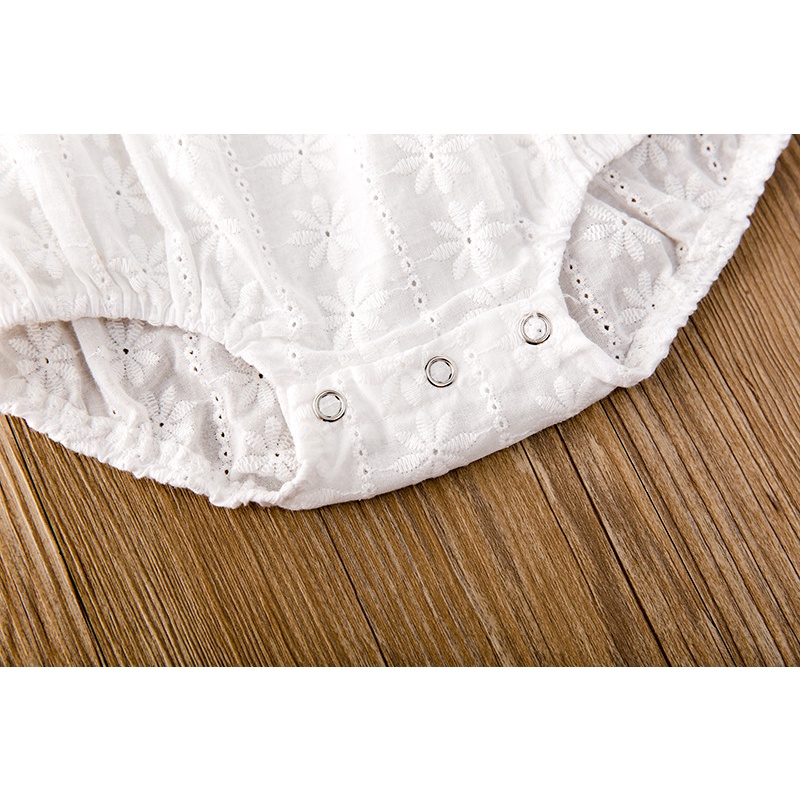 Bộ Áo Liền Quần Cotton Không Tay Phối Ren Màu Trơn Thời Trang Mùa Hè Cho Bé Gái