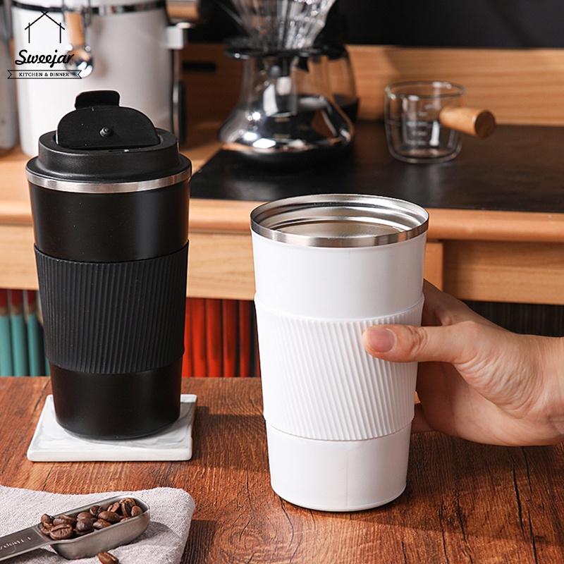 Cốc giữ nhiệt SWEEJAR bằng thép không gỉ 304 hai lớp chống tràn kèm vỏ bọc chống trượt 500ml