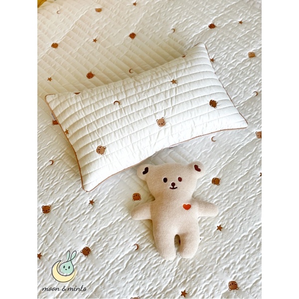 Gối nằm chữ nhật kèm ruột 30x50cm cho bé Moon&Mints, vỏ gối chần bông thêu hoạ tiết
