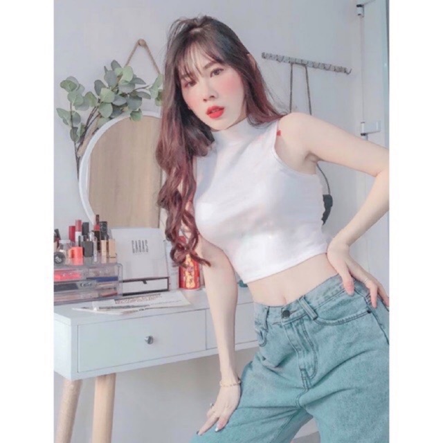 Áo ba lỗ ngược cổ lọ croptop chất thun borip Z5UP