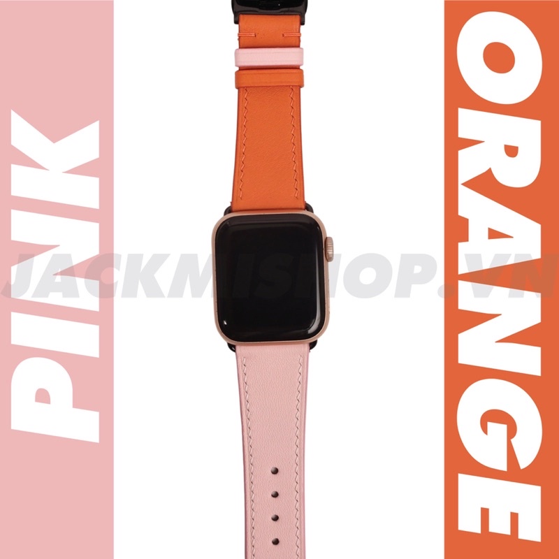 [BẢO HÀNH 1 NĂM] Dây Da BÊ SWIFT may tay thủ công màu Cam/Hồng khóa Bướm cho Apple Watch series 1/2/3/4/5/6/7