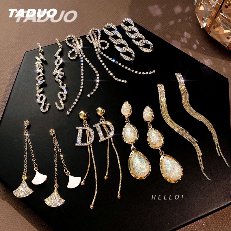 Đôi Bông Tai Mạ Bạc 925 Dáng Dài Đính Kim Cương Thời Trang Cho Nữ