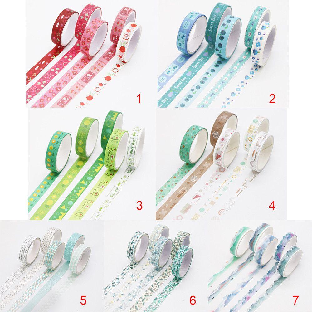 PISTA Hộp 5 Cuộn Băng Dính Washi Dễ Thương Trang Trí Sổ Tay