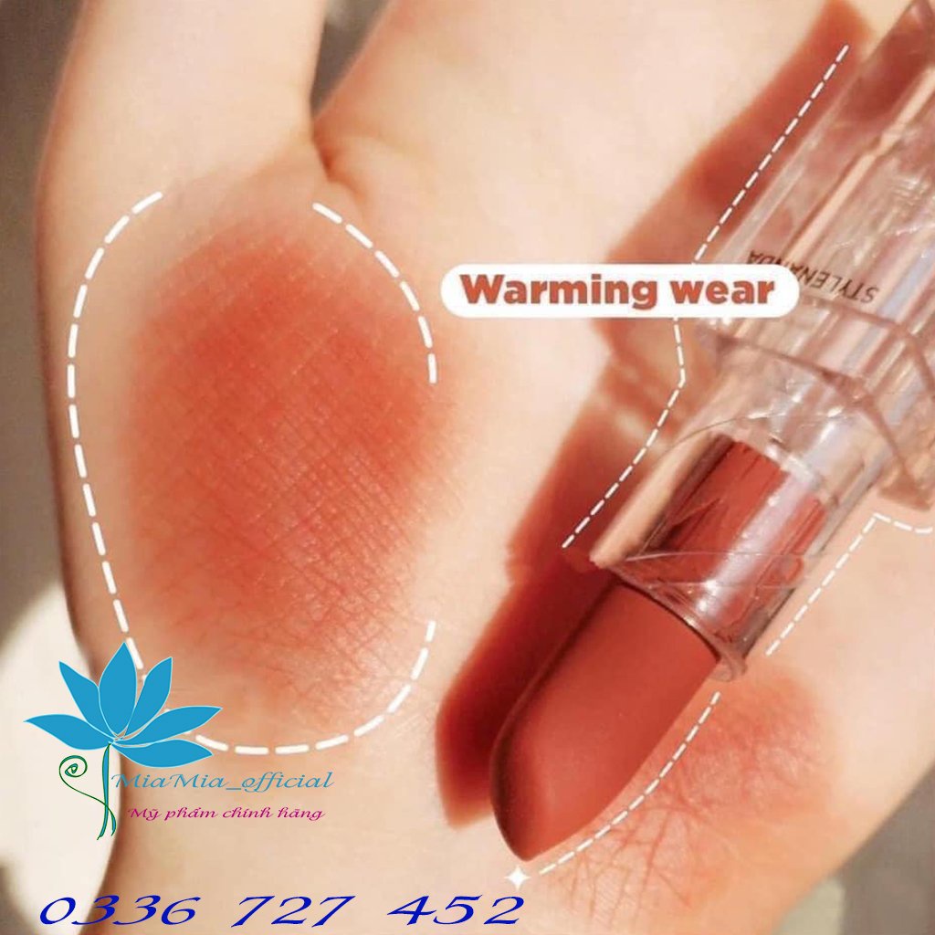 Son 3CE Soft Matte Lipstick Warming Wear Thỏi Lì Màu Cam Cháy Thiết Kế Trong Suốt Bền Màu