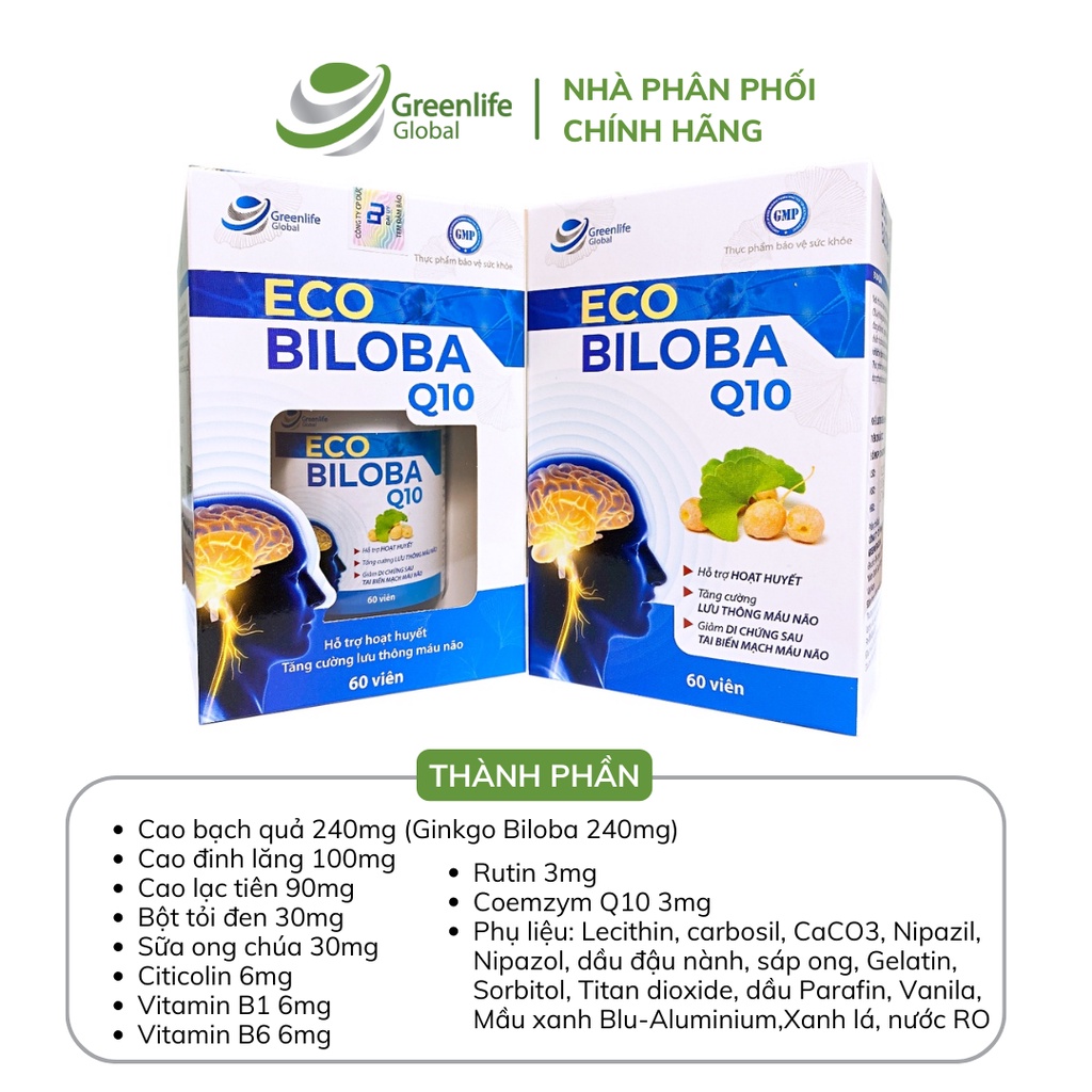 Viên uống bổ não GrnLife Eco Biloba Q10 Ginkgo 240mg - Lưu thông, tuần hoàn máu não