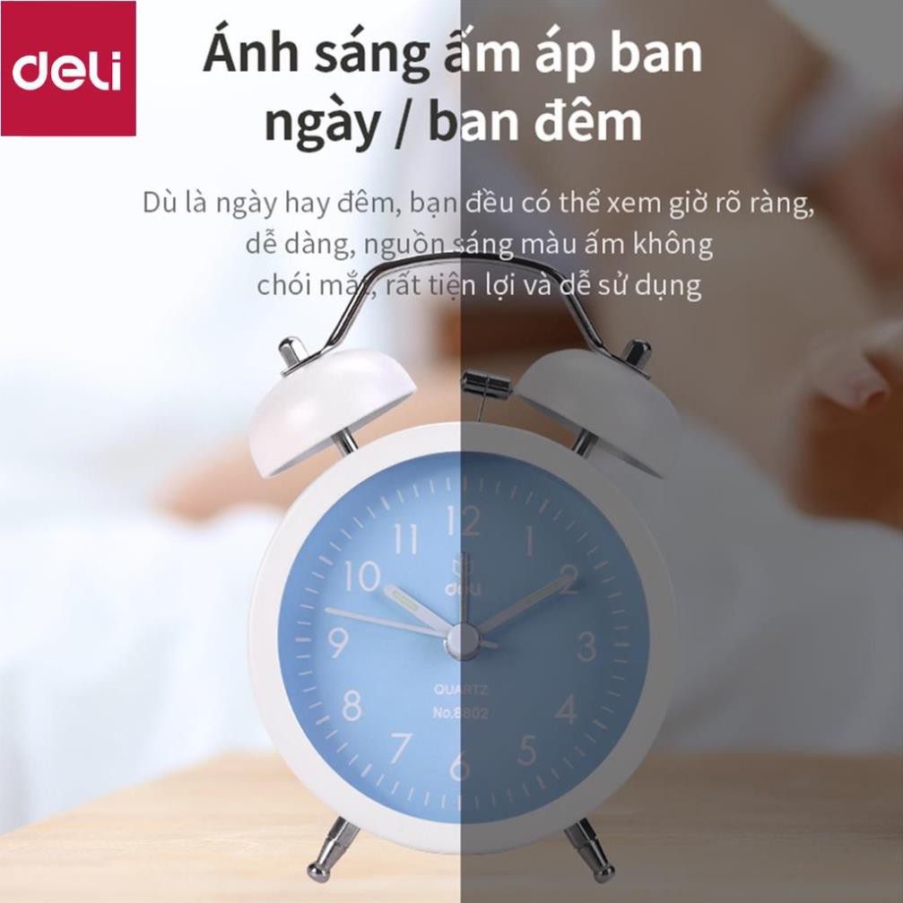 Đồng hồ báo thức Deli - Xanh dương/Xanh lá/ Hồng - 8802 [Deli]