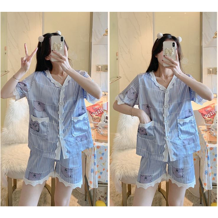 Pijama đồ ngủ lụa cao cấp dễ thương, thoáng mát, thấm hút mồ hôi