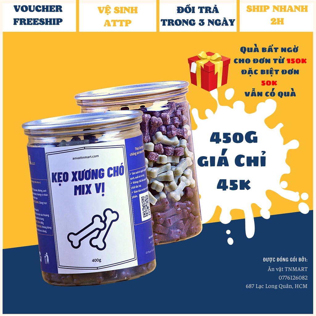 Kẹo xương chó mix 3 vị lon 400g - Ăn vặt TNmart Sài Gòn