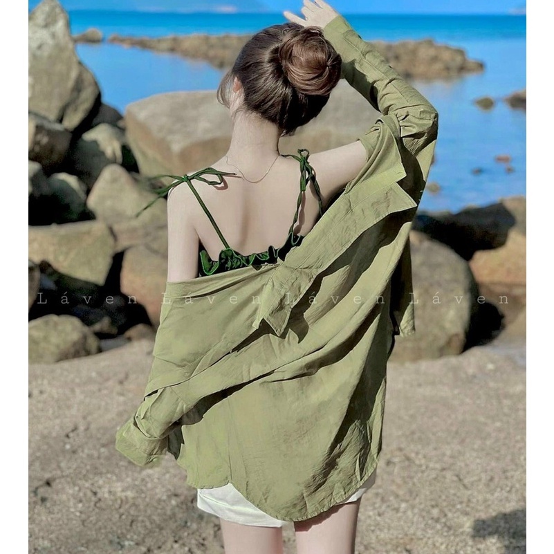 Set 3 món ÁO KHOÁC+ÁO TRONG CỘT NƠ (MÚT NGUC)+QUẦN ĐÙI đi biển SIÊU XINH,hàng chuẩn shop_set3mau