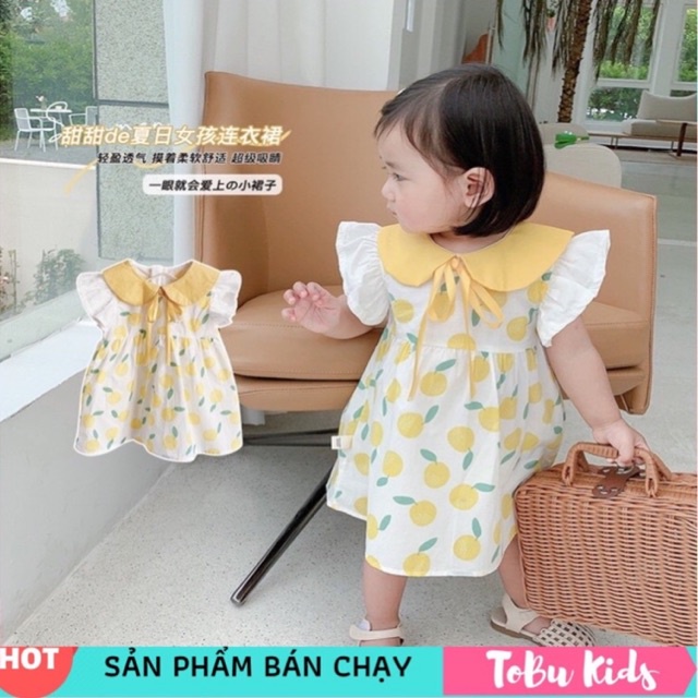 Váy Hoạ Tiết Quả Cam Thắt Nơ Cho Bé Gái Siêu Xinh TB5