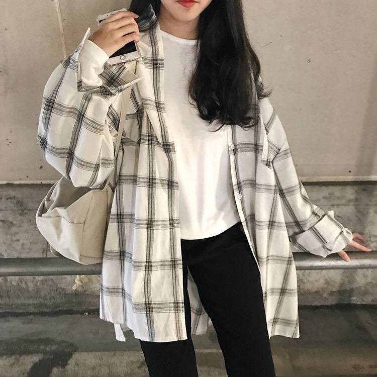 2021 áo sơ mi nam dài tay nữ sinh viên phiên bản Hàn Quốc của mùa xuân lỏng lẻo mùa hè hoang dã bf gió dài áo len cardig