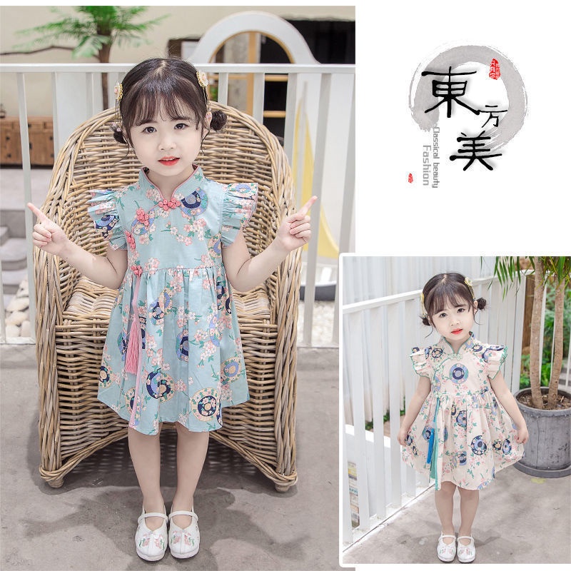 Đầm Sườn Xám Phong Cách Phương Tây Thời Trang Mùa Hè Hàng Mới Dành Cho Bé Gái