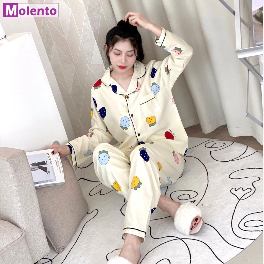 Đồ Ngủ Pijama Dài Tay MOLENTO Bộ Thu Đông Họa Tiết Hoa Quả Ngọt Ngào Tạo Cảm Giác Dễ Chịu Khi Mặc - M74